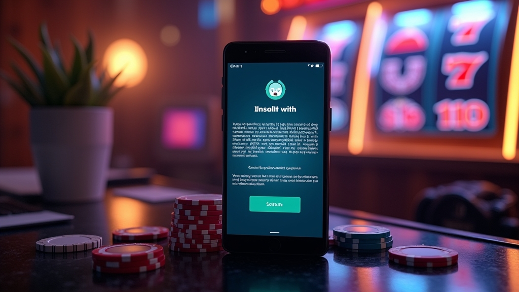 Android installer and phone in a dark casino-themed scene