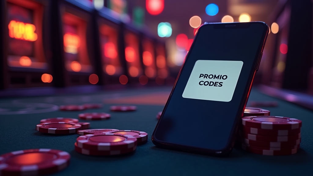 Mobile phone displaying a bonus code field in a casino environment