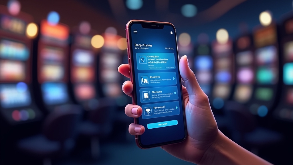Smartphone app dashboard shown against a casino backdrop
